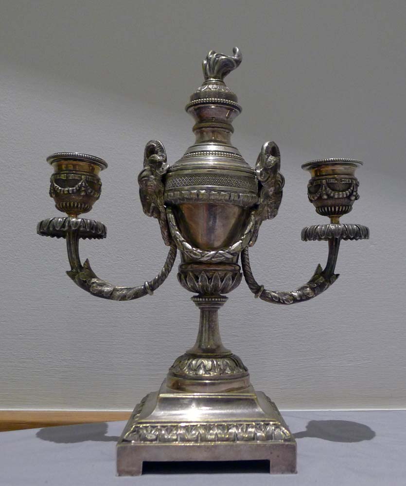 Pair antique silvered bronze candelabra/cassolettes in the manner of Mathew Boulton.