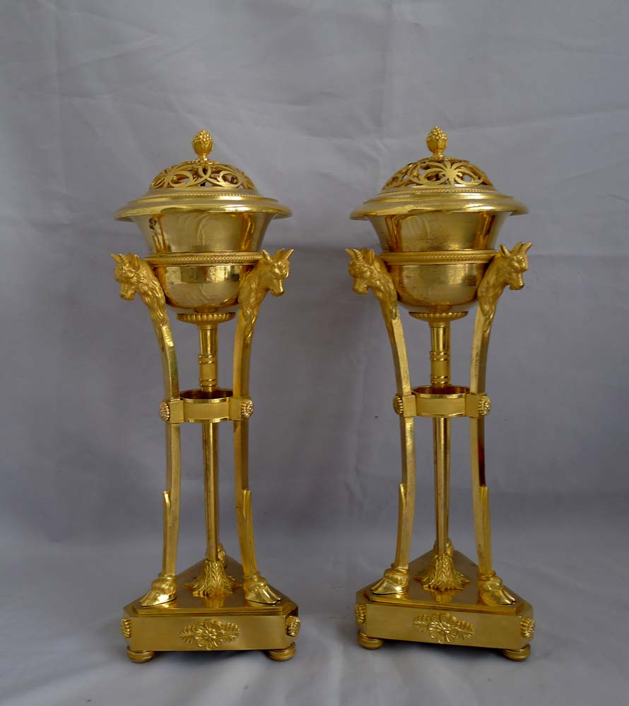 Fine Antique French Empire pair of ormolu cassolettes.