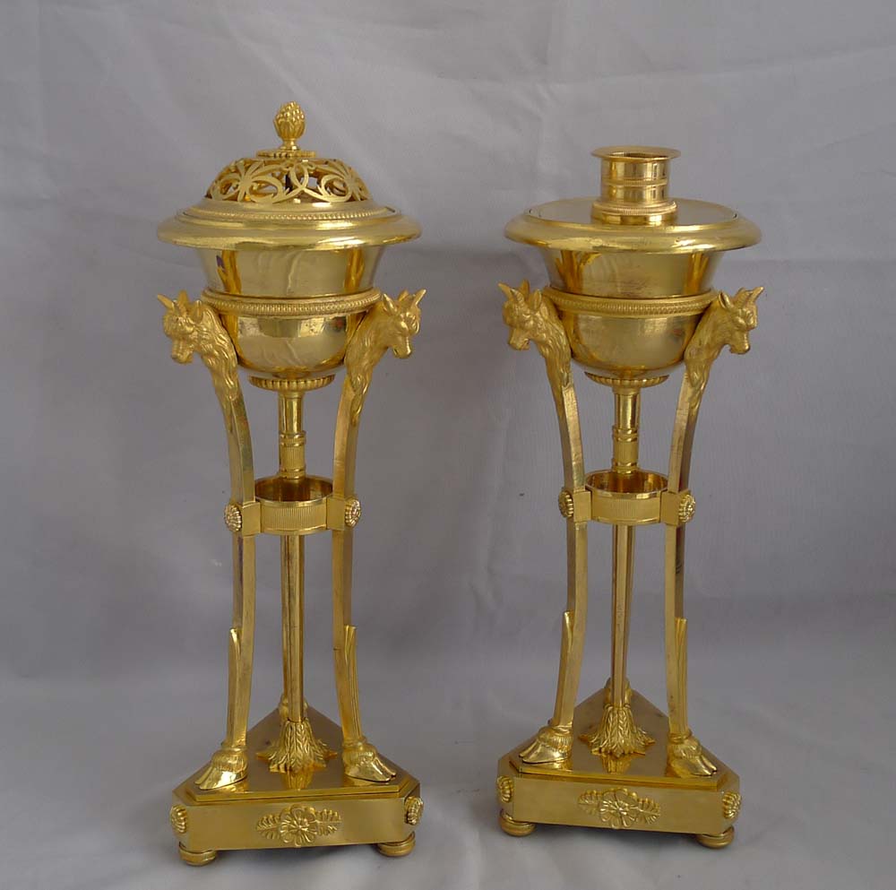 Fine Antique French Empire pair of ormolu cassolettes.