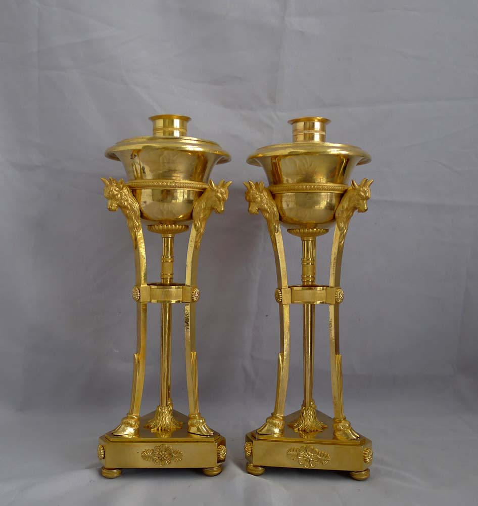 Fine Antique French Empire pair of ormolu cassolettes.
