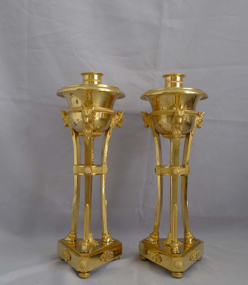 Fine Antique French Empire pair of ormolu cassolettes.