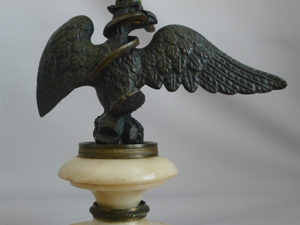 Antique pair of Regency candlesticks in form of eagle with viper