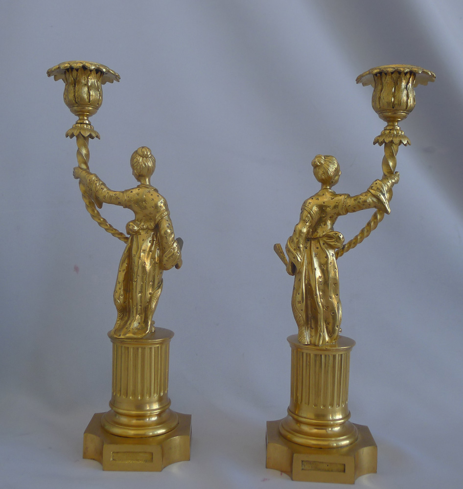Antique Pair of English Regency Ormolu Chinoiserie Candlesticks