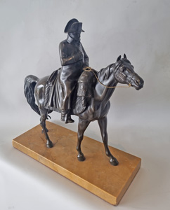 Patinated Bronze Sculpture of Napoleon on his horse Marengo, on Sienna Marble Base