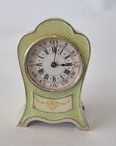 Silver and Guilloche enamel Sub miniature Carriage Clock by Valme